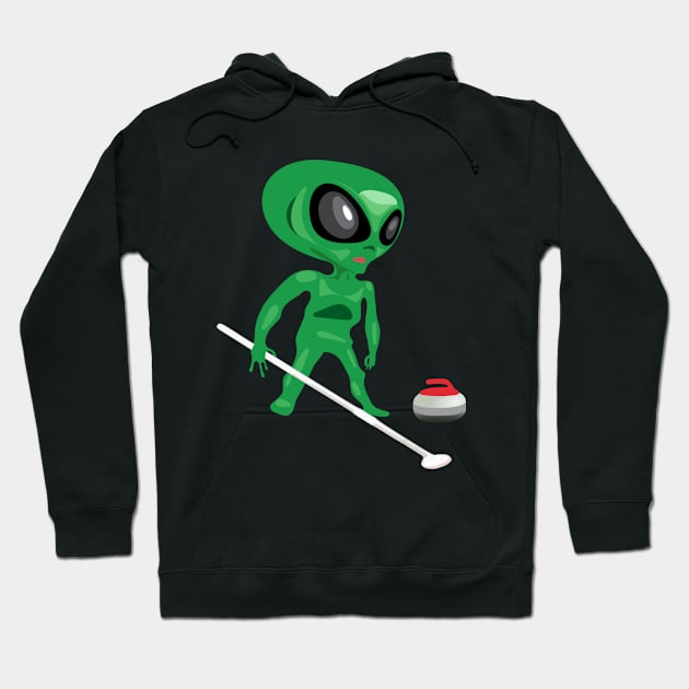 Curling Alien Funny Wintersport Hoodie by pbng80